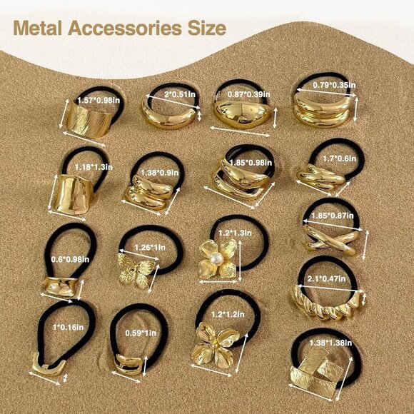 Golden Metal Hair Ties 4 Pack, No Damage, Thick Band, High Elasticity, Stylish main image 4